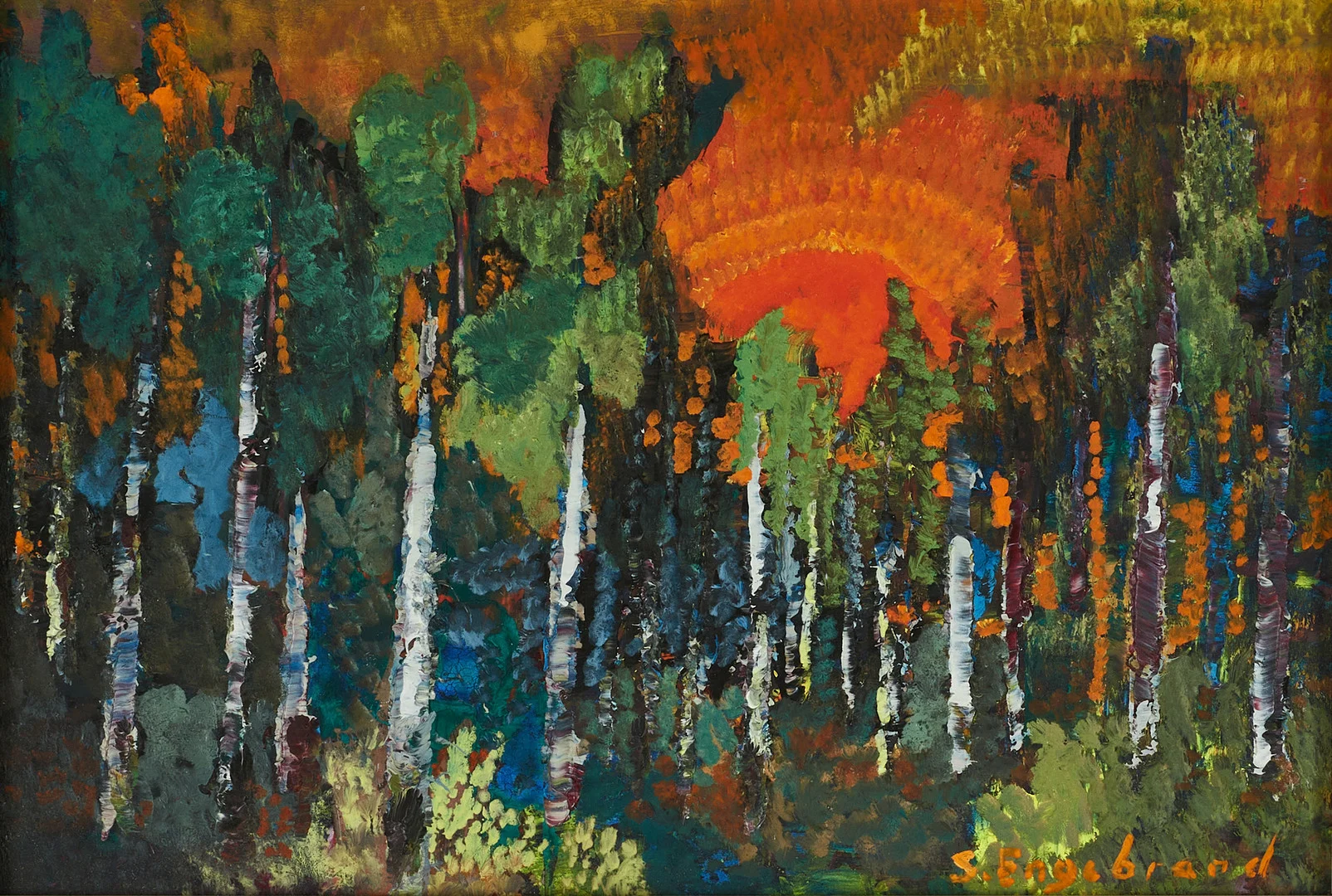 STAFFAN ENGEBRAND (1920–1999). Björkskog, signerad S. Engebrad, blandteknik. — Paintings — Crafoord Auktioner Stockholm