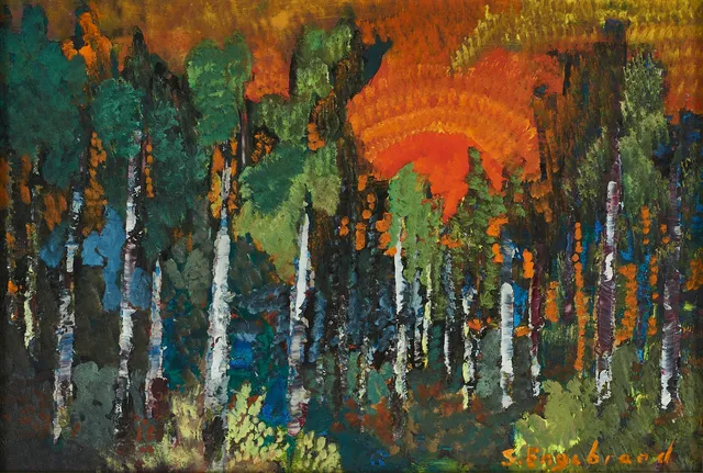 STAFFAN ENGEBRAND (1920–1999). Björkskog, signerad S. Engebrad, blandteknik.