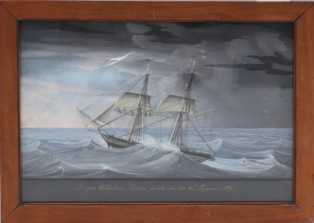 Gouache: The brig Wilhelmine Therese in stormy weather, c. 1827