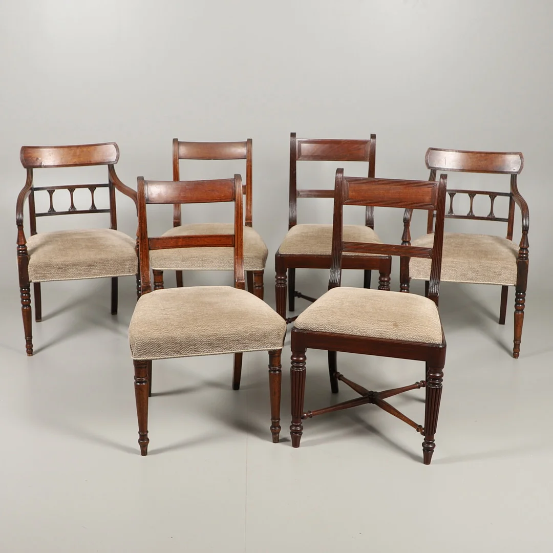 SIX MAHOGANY DINING CHAIRS. — Armchairs & Chairs — Lawrences Auctioneers
