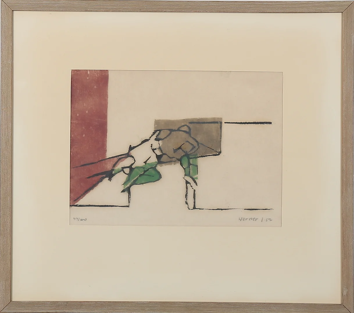OIDENTIFIERAD KONSTNÄR. Komposition, färglitografi, signerad och daterad Werner, 1.52 samt numrerad 44/100. — Engravings & Prints — Garpenhus Auktioner