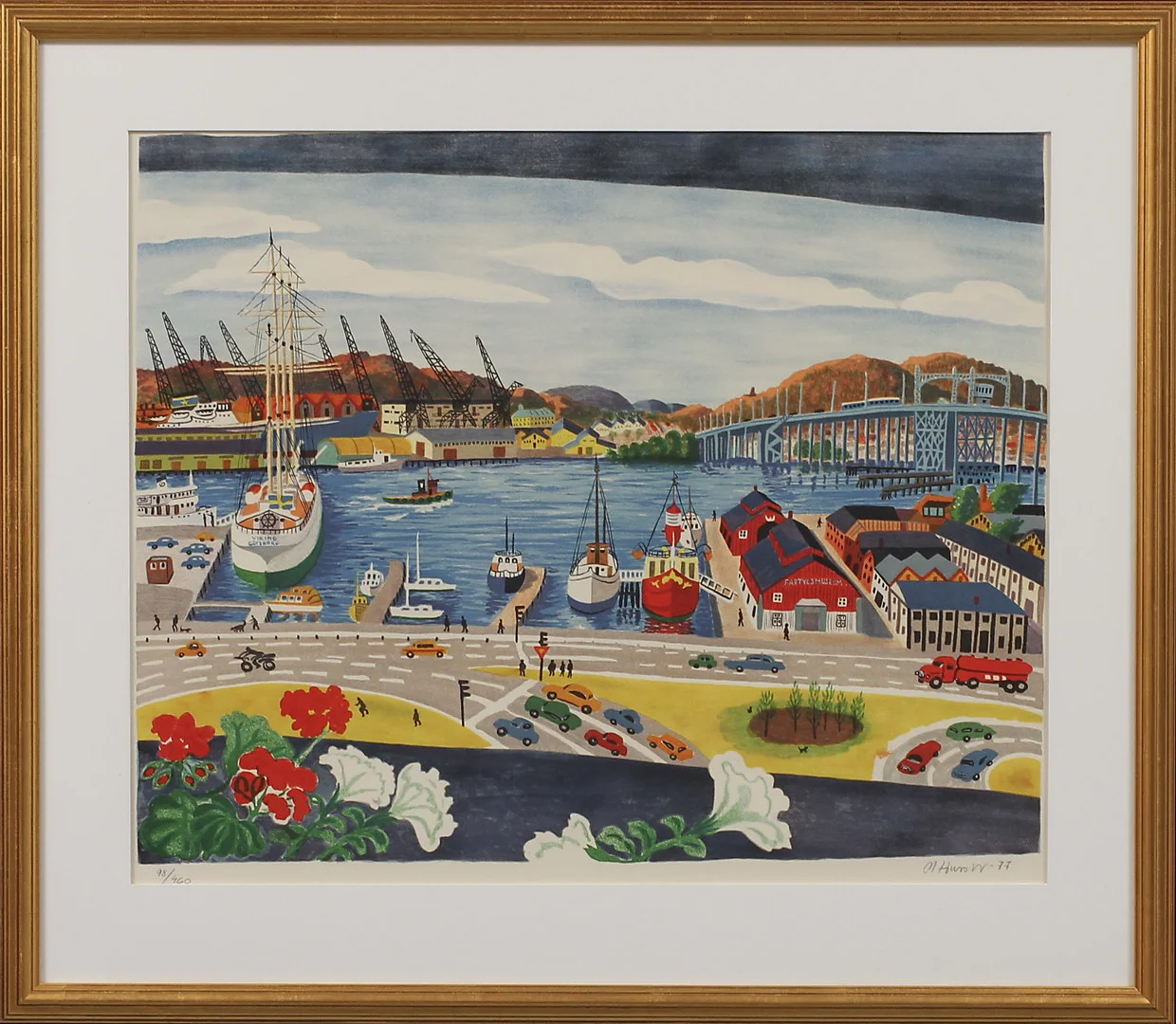 MONA HUSS WALIN. "Lilla Bommen", med Barken Viking, färglitografi, signerad och numrerad 98/460. — Engravings & Prints — Göteborgs Auktionsverk