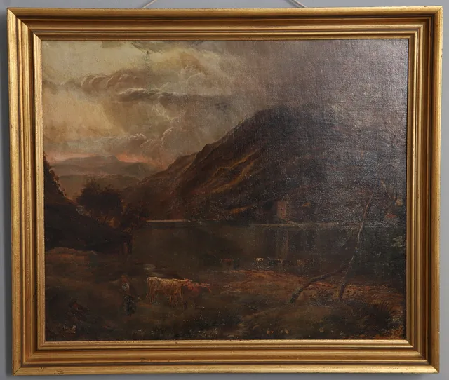 EARLY 20TH CENTURY SCOTTISH SCHOOL. HIGHLAND LOCH SCENE WITH CATTLE IN THE FOREGROUND.