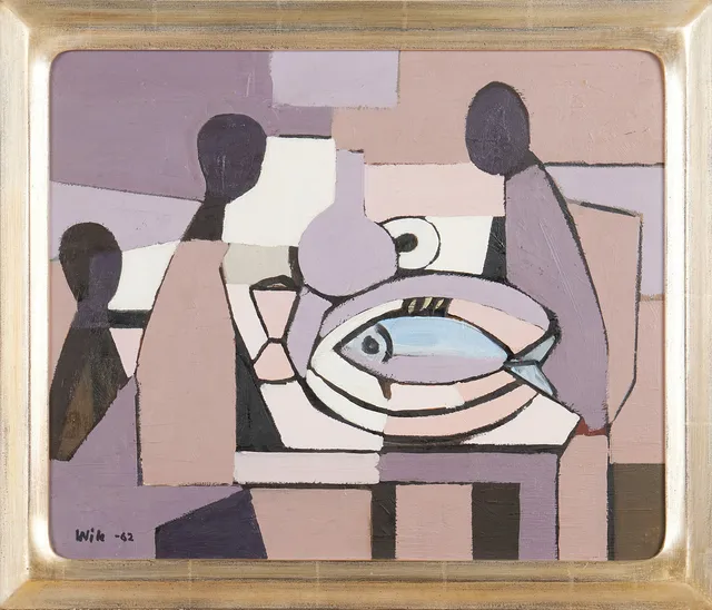 WILHELM WIK (1897-1987). "Måltiden", olja på pannå, signerad Wik, daterad -62.
