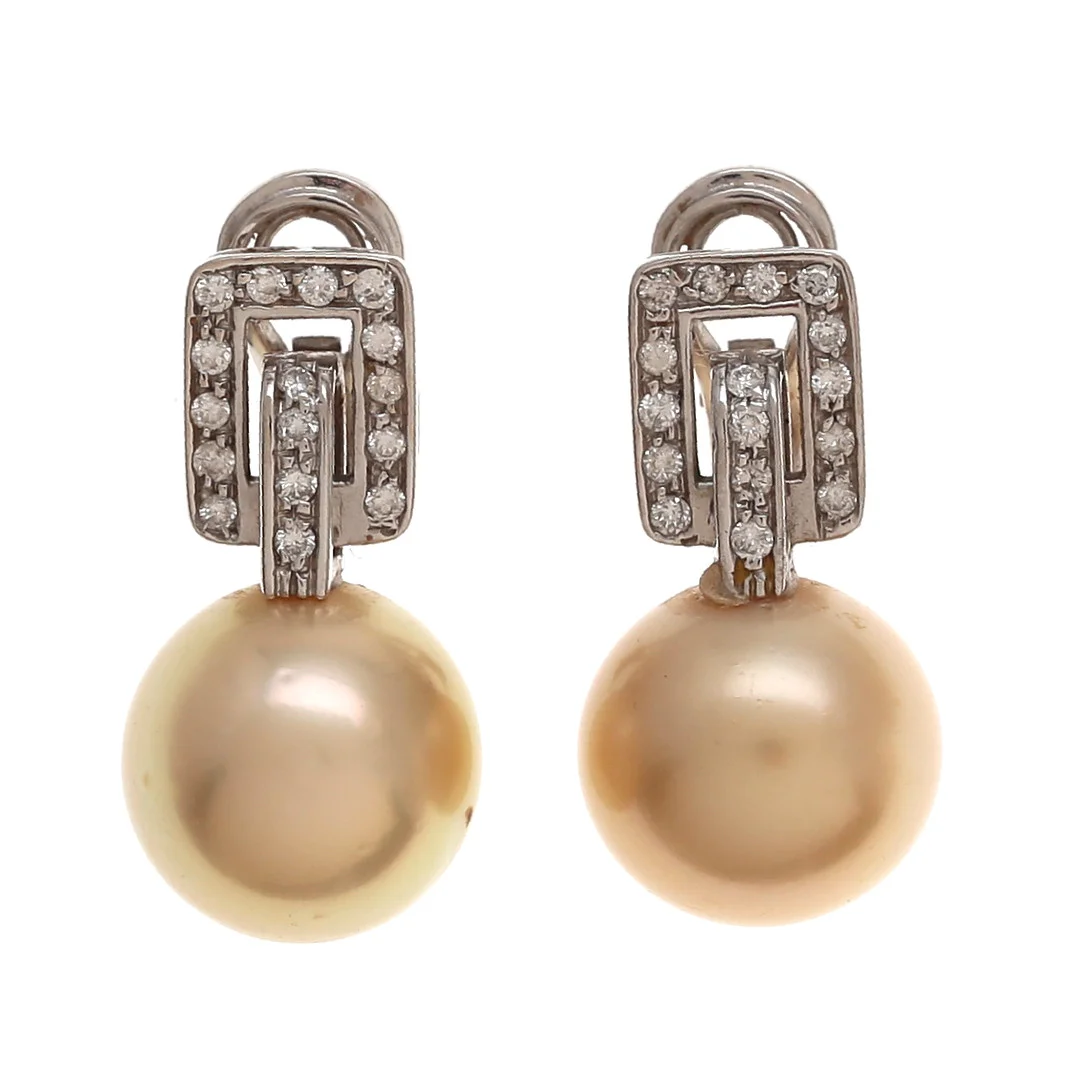 Australian golden pearls and diamonds earrings. — Earrings — Balclis