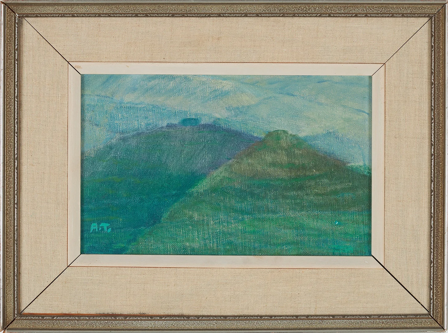 ANDERS THYBERG. "Bergen mot Spanien", olja på duk uppfodrad på pappannå, monogramsignerad. — Paintings — Stockholms Auktionsverk Sickla