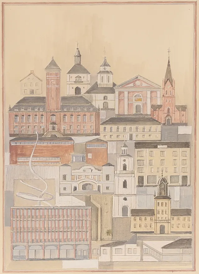 ERIK CHAMBERT. Akvarell, ”Motiv från Norrköping", monogramsignerad EC.