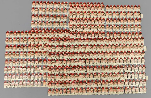 10 alte Bögen Oblaten Weihnachtsmann Köpfe.