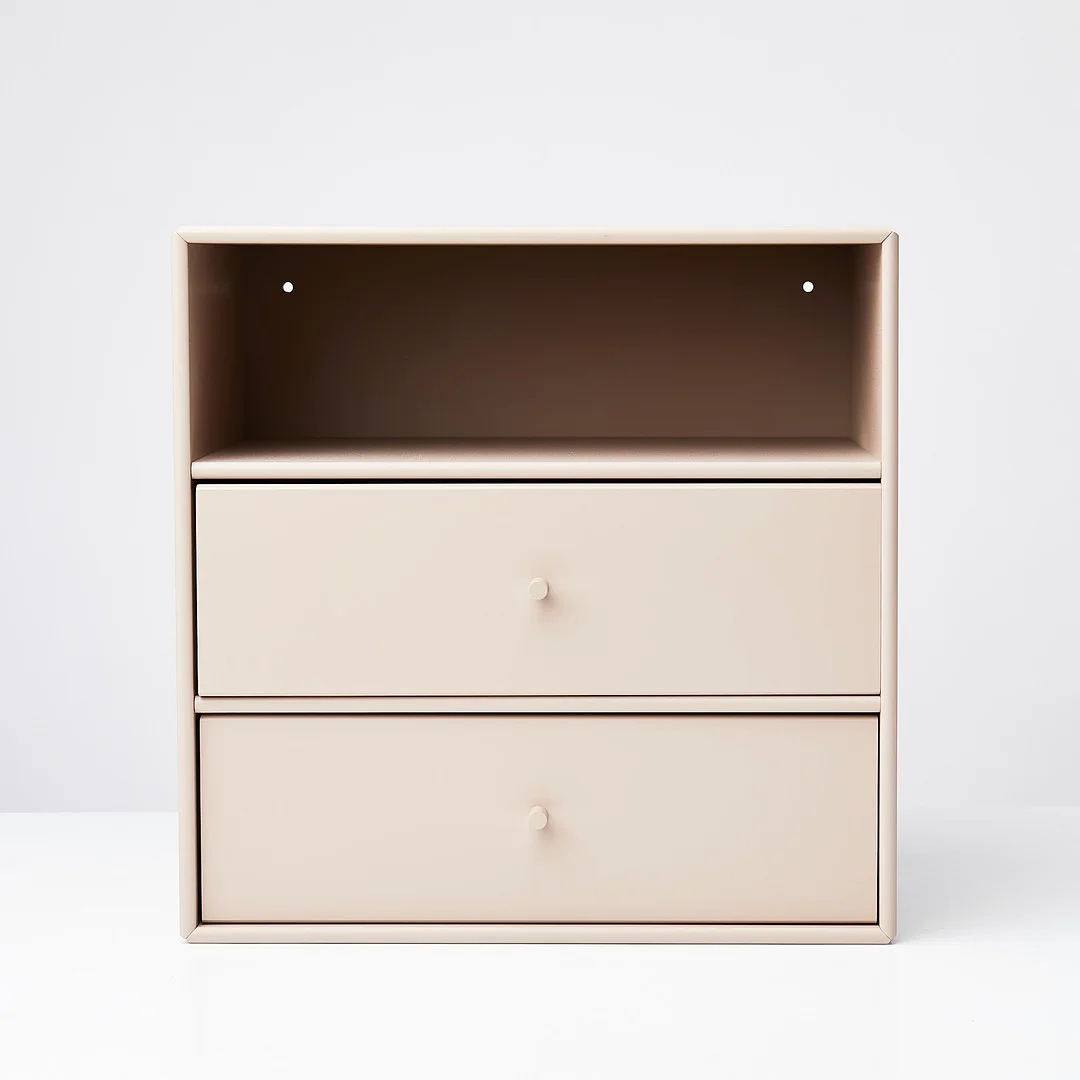PETER J. LASSEN. SÄNGBORD, "Montana mini 1006", väggfast, modul med två lådor, rosa. — Cupboards, Cabinets & Shelves — Stockholms Auktionsverk Sickla