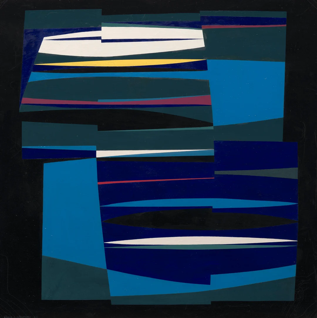 Gundersen, Gunnar S. — Komposisjon i hvitt, lilla, blått og gult, 1961 — Kunst/Maleri — Blomqvist