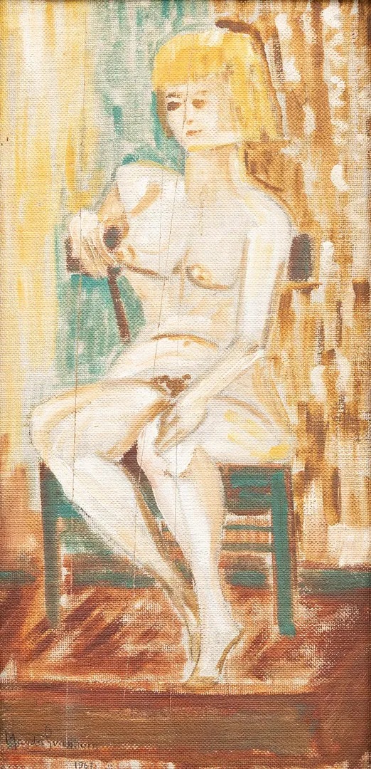 MAGDA SVANBOM LIDINGÖ. Modellstudie, olja på pannå, signerad 0ch daterad 1967.