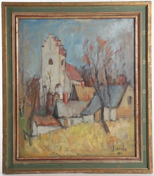 JOHN BÖRÉN. 1903-1983. Olja på pannå, motiv från Vellinge, signerad -40.