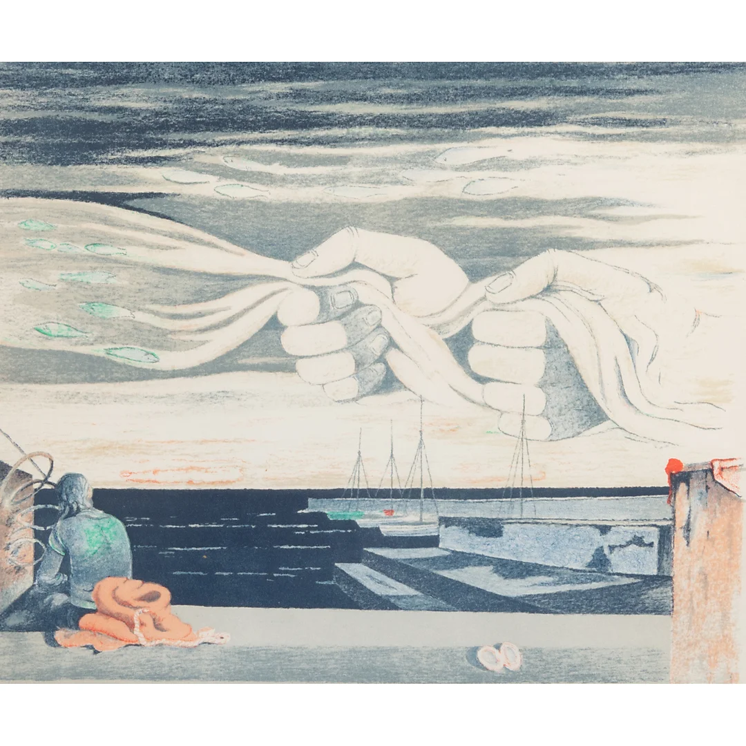 AXEL OLSON. Hamnmotiv, färglitografi, signerad. — Engravings & Prints — Helsingborgs Auktionskammare