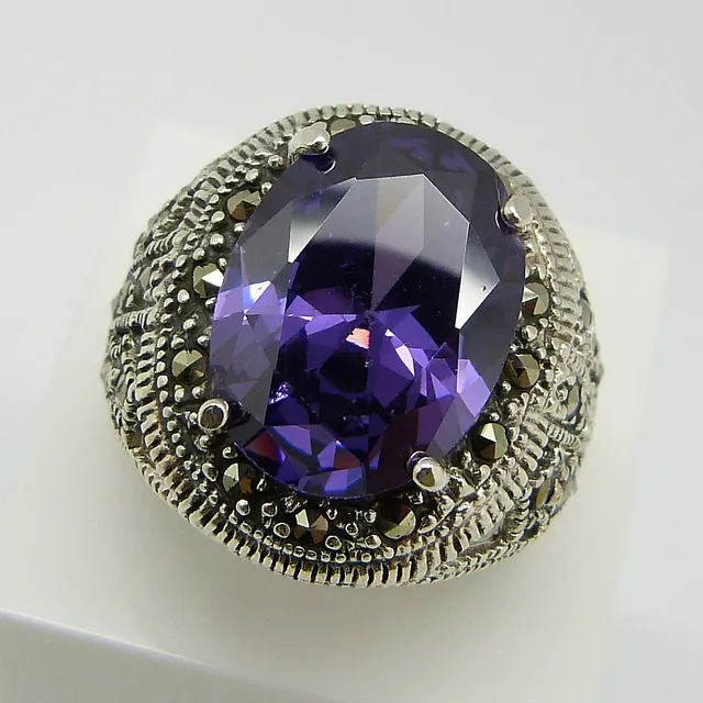 PURPLE STONE SILVER RING.