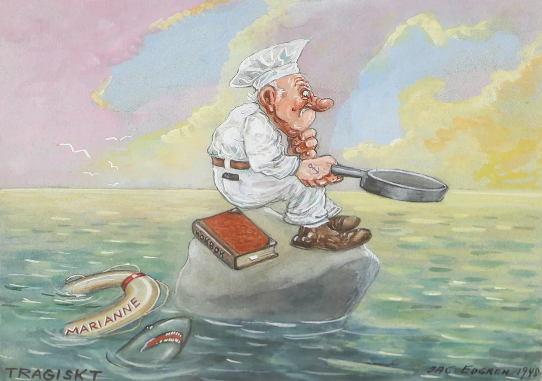 JAC EDGREN. "Tragiskt", blandteknik, signerad 1948. — Paintings — Helsingborgs Auktionskammare