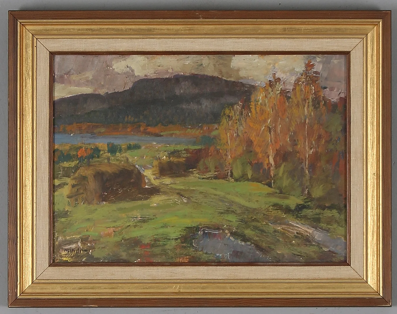 FRIEDRICH WILHELM HUNDT. Höstlandskap, olja på pannå, signerad. — Paintings — Stadsauktion Sundsvall