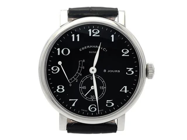 EBERHARD & CO, 8 Jours Grande Taille, Cal 896-1, Serie nr. 2664, Ref nr. 21027.5, herrur, 41 mm, stål, manuell, safirglas, liten sekundvisare, gångreservsindikator (8-dagars), glasbaksida, läderband, originalspänne, ca 2015, box, ytterkartong.