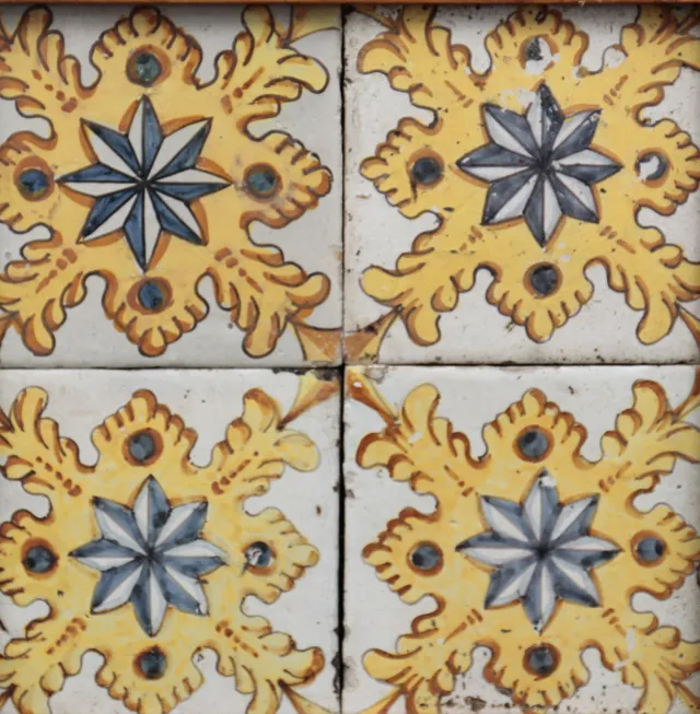 Panel of four catalan tiles, 17th Century.