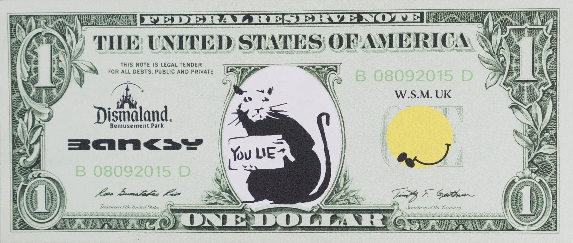 - BANKSY. "Dismal 1 Dollar Canvas" mit "You lie rat"-Motiv, 2015. — Engravings & Prints — Auktionshaus Blank