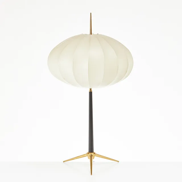 SVEND AAGE HOLM SÖRENSEN. Bordslampa, 1950-tal, för ASEA, stomme i svartlackerad metall och plast, skärm i plastväv.