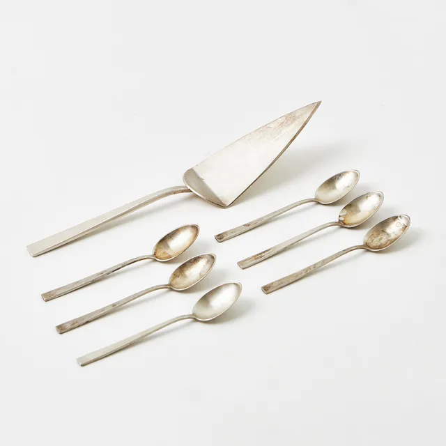 BERTEL GARDBERG. Tårtspade och 6 kaffeskedar, modell "Birgitta", sterlingsilver, GAB 2007.