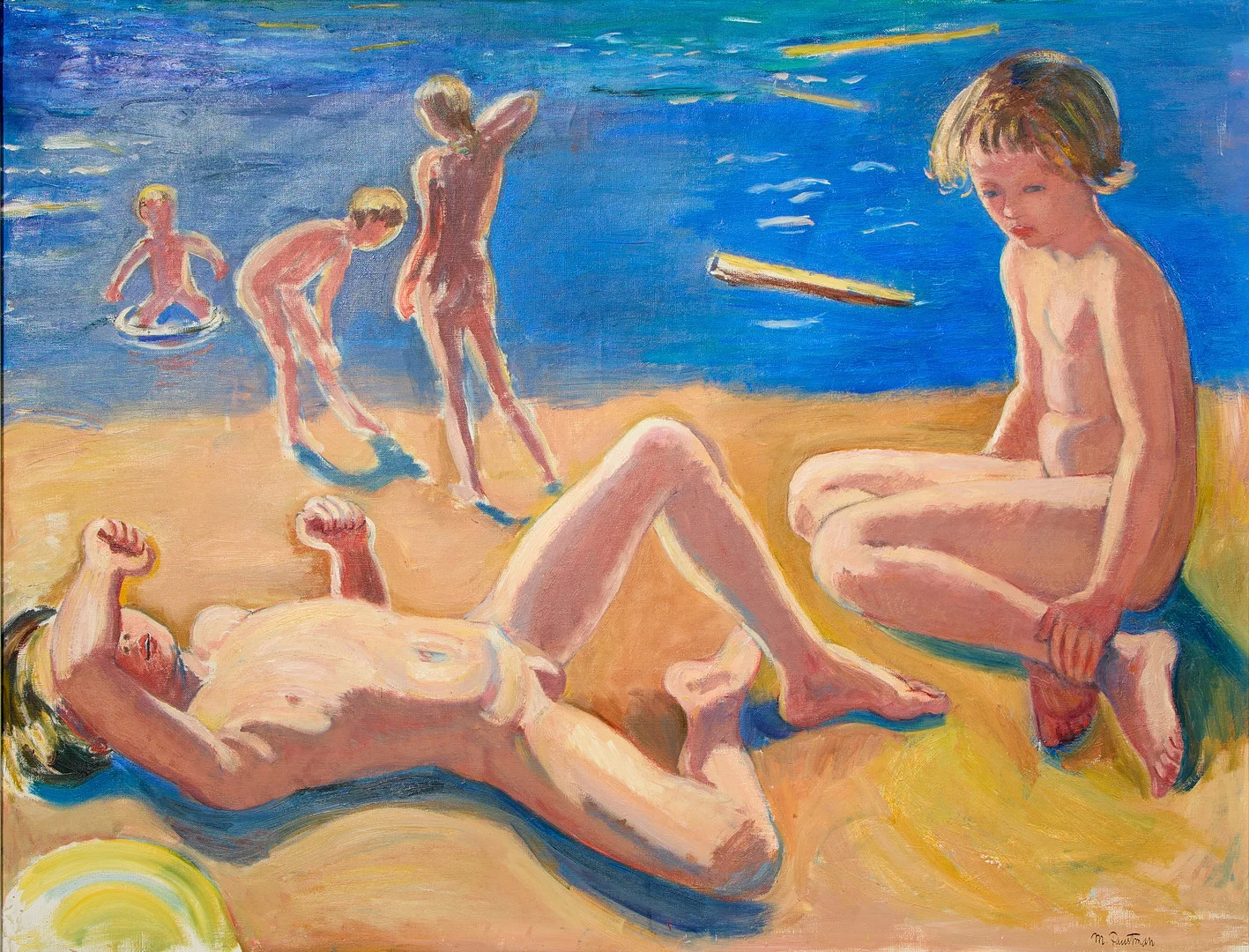 MOLLIE FAUSTMAN. "Badande barn". — Paintings — Uppsala Auktionskammare