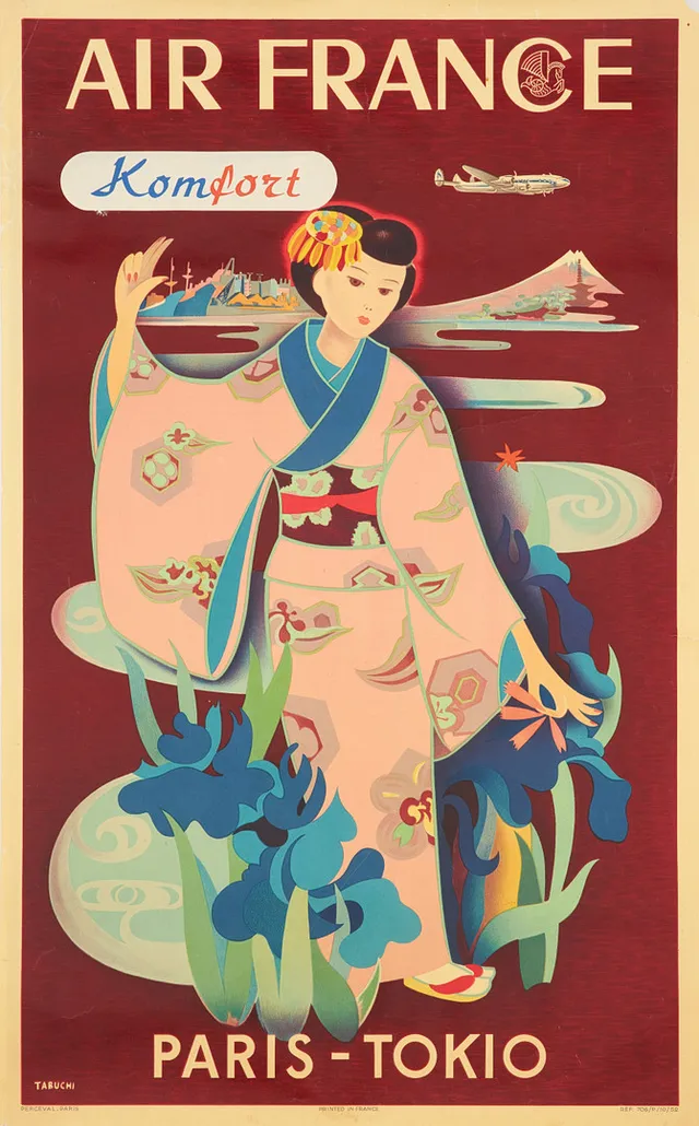 YASSE TABUCHI (1921-2009). "Air France Paris - Tokio", 1952.