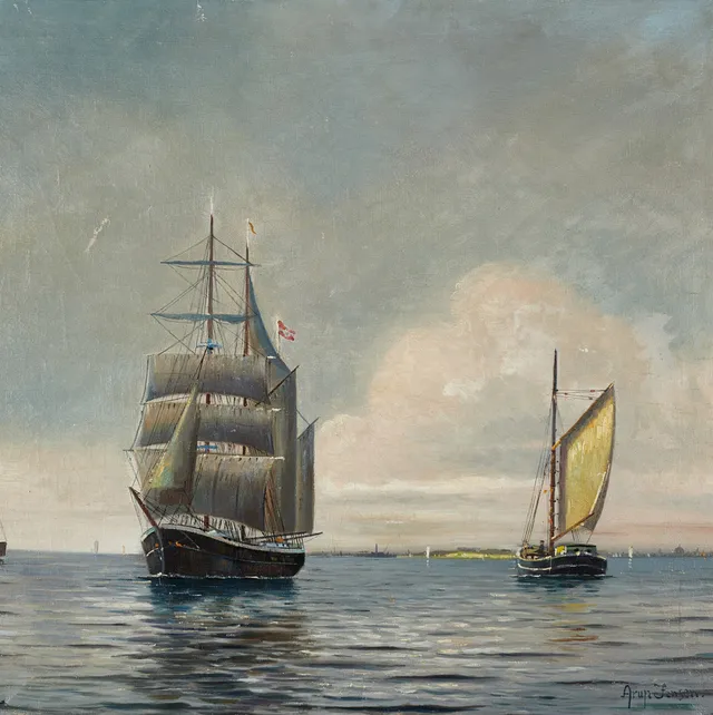 ARUP JENSEN (C.1906-1956). Fyn, Svenborg, Tåsinge, signerad Arup Jensen, olja på duk.