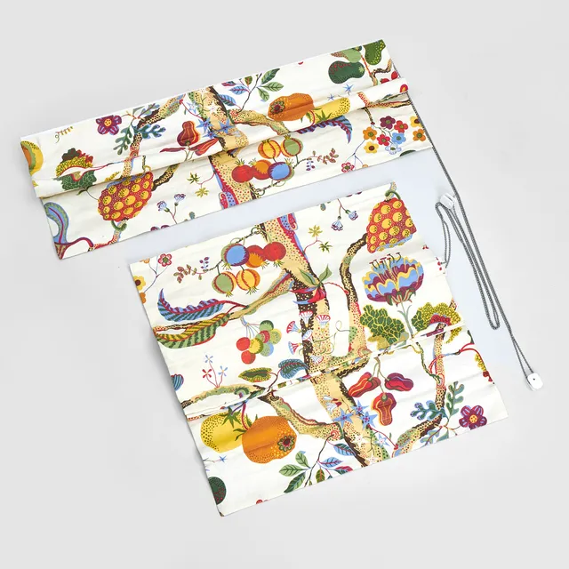 JOSEF FRANK. Gardiner, ett par, "Vegetable Tree", Firma Svenskt Tenn, etikettmärkta.