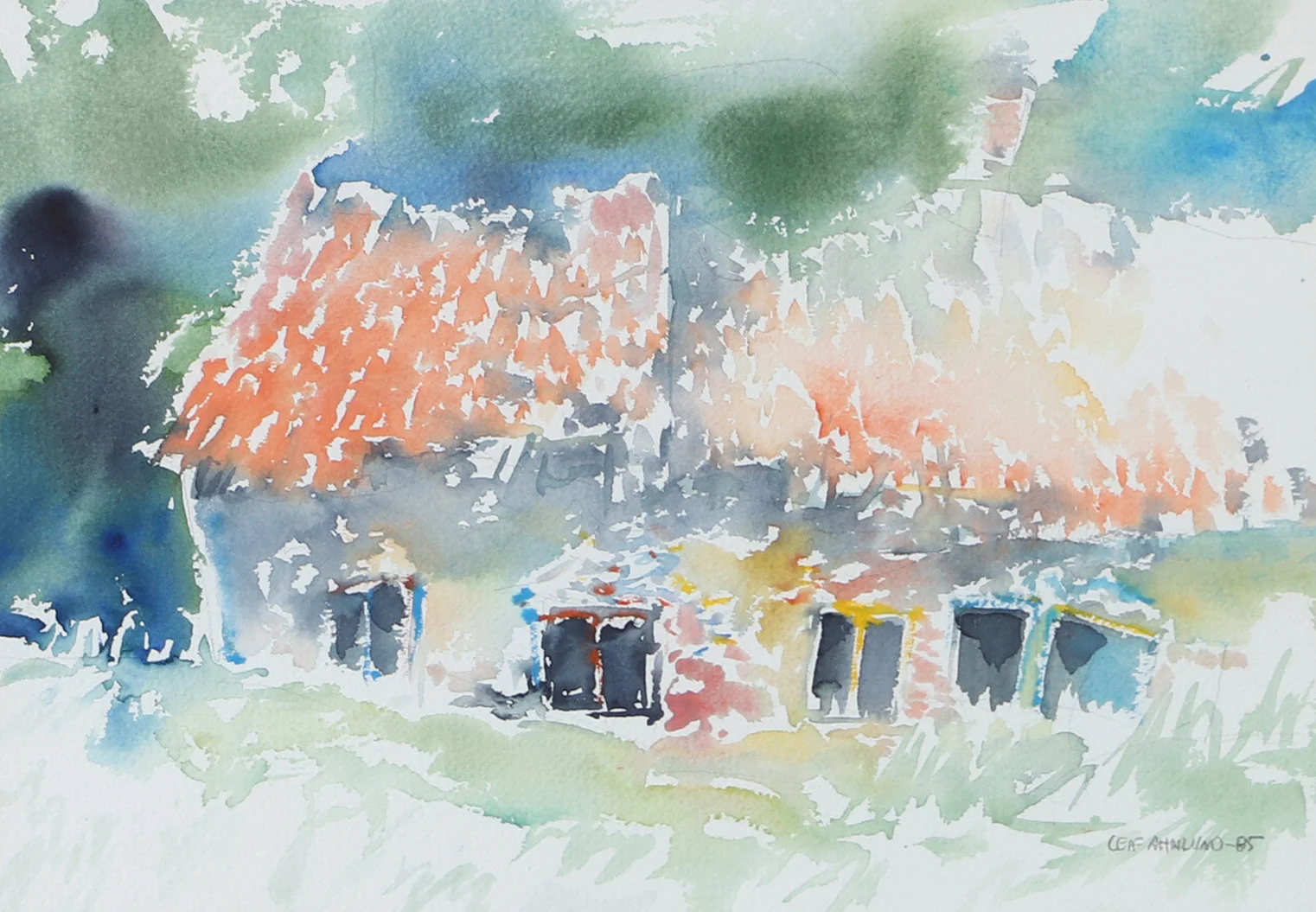 LEIF AHNLUND. "Skogskoja", akvarell, signerad och daterad -85. — Paintings — Helsingborgs Auktionskammare