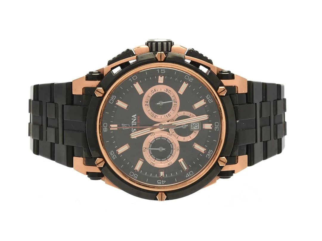 Festina Chrono Bike automat, datum, 44mm, snr: F20329, med box, extra länkar i tyg samt kvitto — Klockor/Festina — Kaplans