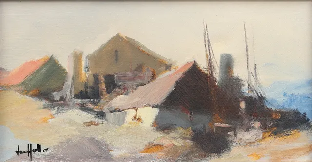 LARS HALL. Fiskeläge, olja på duk, otydligt signerad.