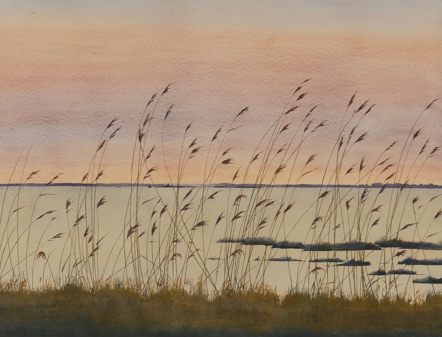 TORBJÖRN ZETTERHOLM. Landskap med vatten och vass, akvarell, signerad Torbjörn Z 1975. — Paintings — Auktionsfirma Kenneth Svensson i Kalmar