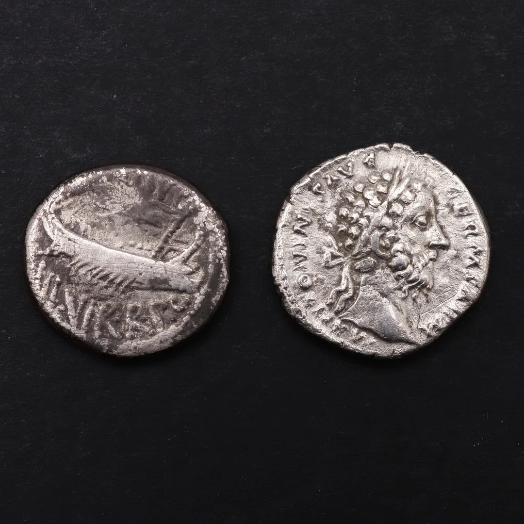 A ROMAN IMPERIAL DENARIUS OF MARCUS AURELIUS (161-180) AND ANOTHER. — Coins & Banknotes — Lawrences Auctioneers