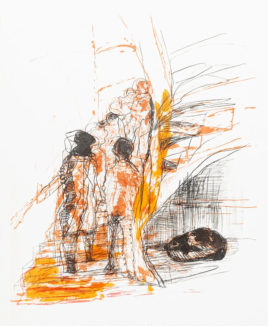 STAFFAN HALLSTRÖM (1914-1976). figurkomposition, litografi, numrerad 56/60. — Engravings & Prints — Auktionshuset Kolonn