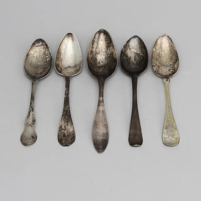 MATSKEDAR, 5 st, silver 17-1800-tal, ca 190 gram.