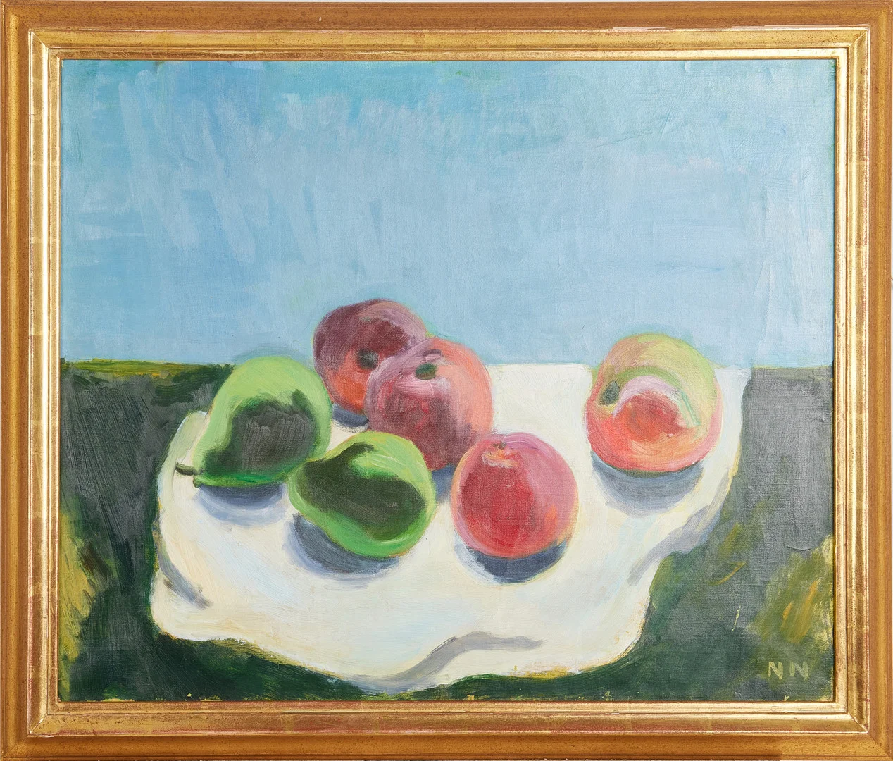 NILS NILSSON. Stilleben med äpplen och päron, olja på duk, monogramsignerad NN Enligt etikett varit utställd på AB Svensk-Franska Konstgalleriet. — Paintings — Stockholms Auktionsverk Magasin 5