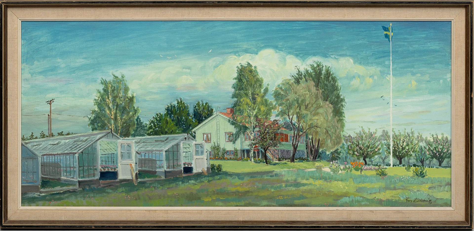 GEORG LINDSTRÖM (1912-1985). Trädgårdsmotiv , olja på pannå, signerad. — Paintings — Auktionshuset Kolonn