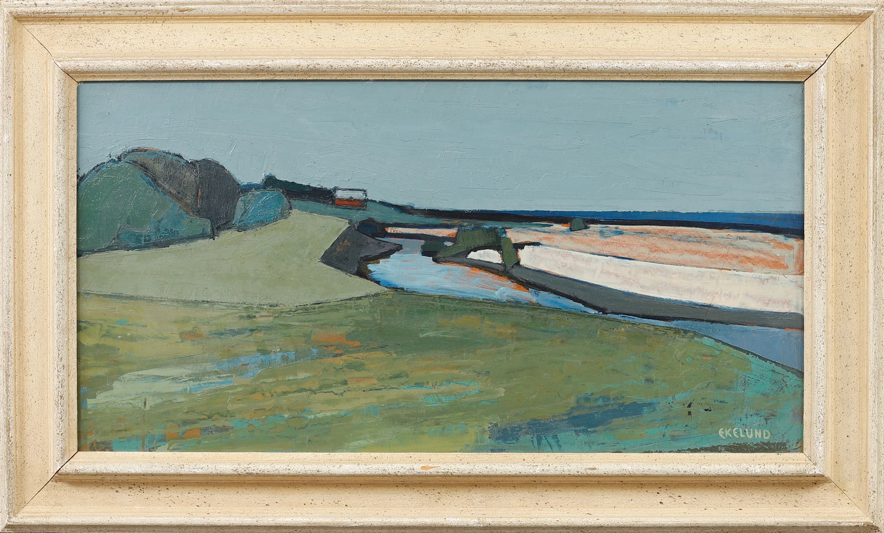 IVAR EKELUND. Hus i kustlandskap. Olja på pannå, signerad. — Paintings — Göteborgs Auktionsverk