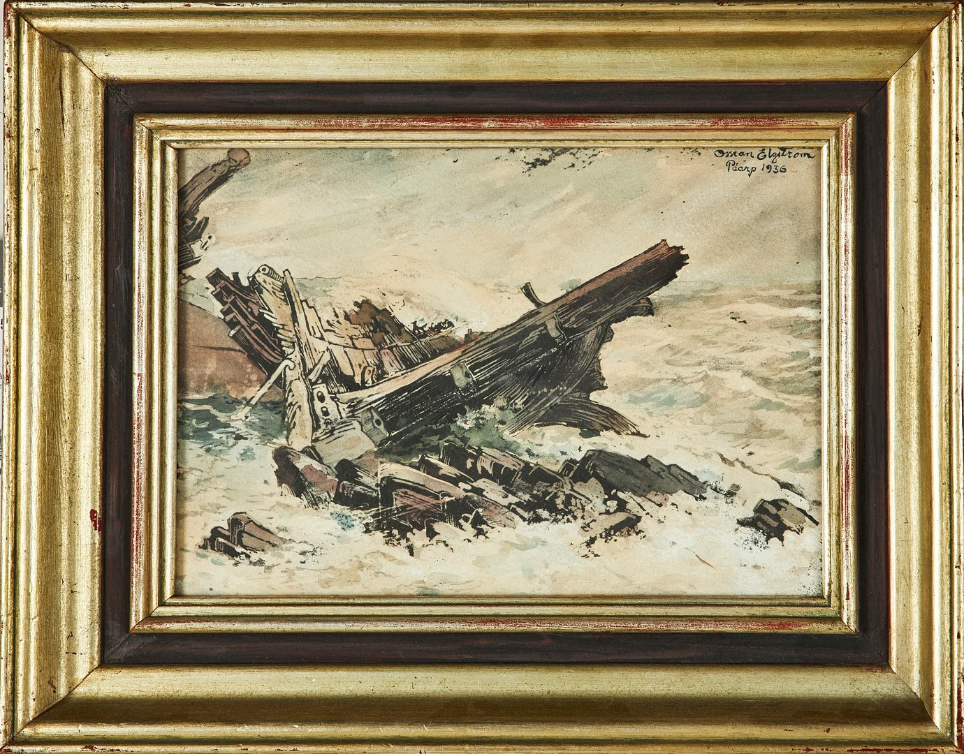 OSSIAN ELGSTRÖM. "Påarp", blandteknik på papper, signerad samt daterad 1936. — Paintings — Stockholms Auktionsverk Sickla