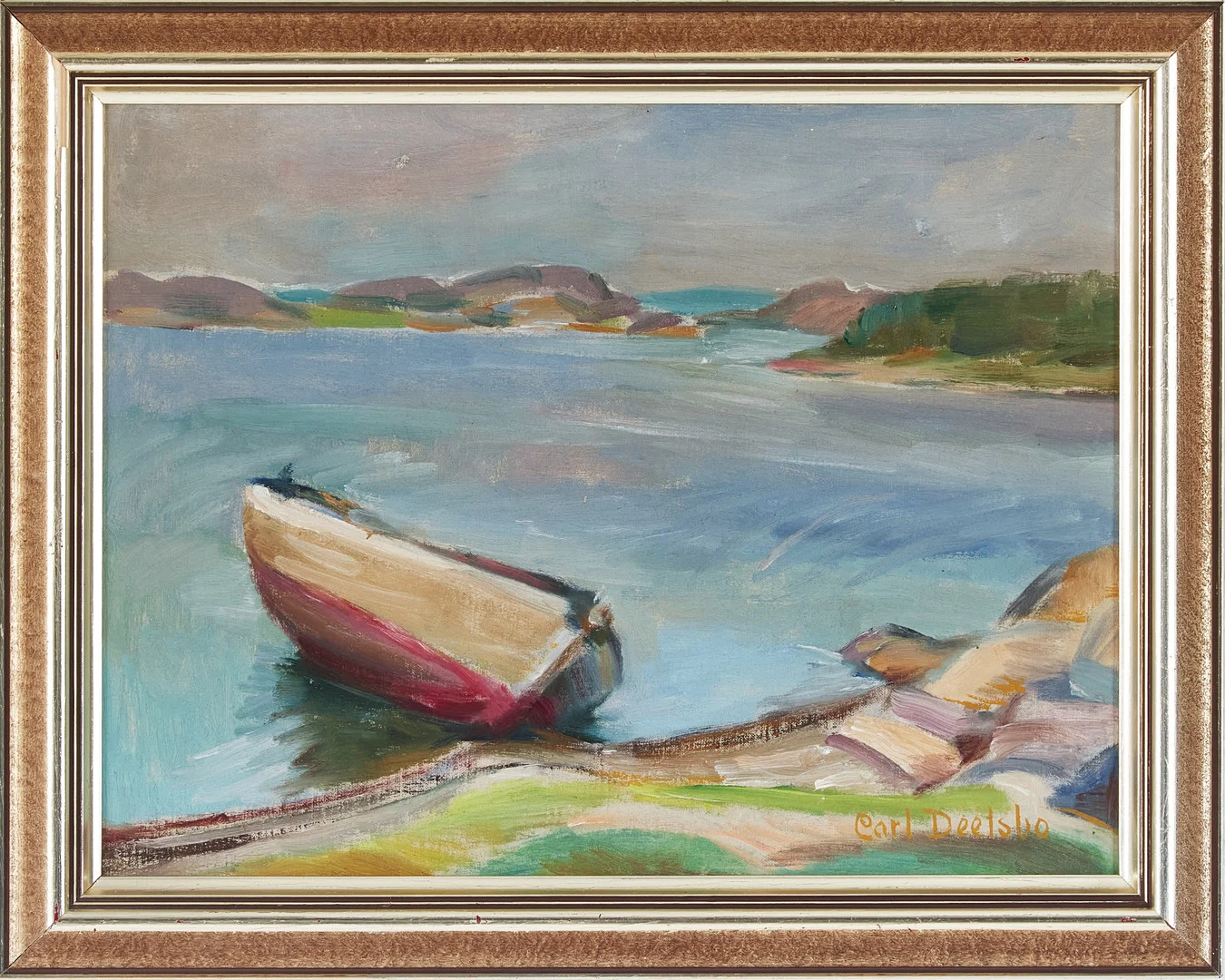 CARL DEELSBO (1892-1990). Kustbild med eka, olja på pannå. — Paintings — Stockholms Auktionsverk Magasin 5