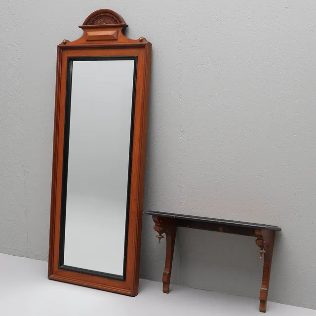 SPEGEL med KONSOLBORD, 2 delar, nyrenässans, 18/1900-tal.