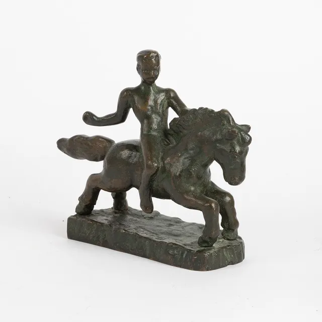 SIGGE BERGGREN. Figur på häst, brons.