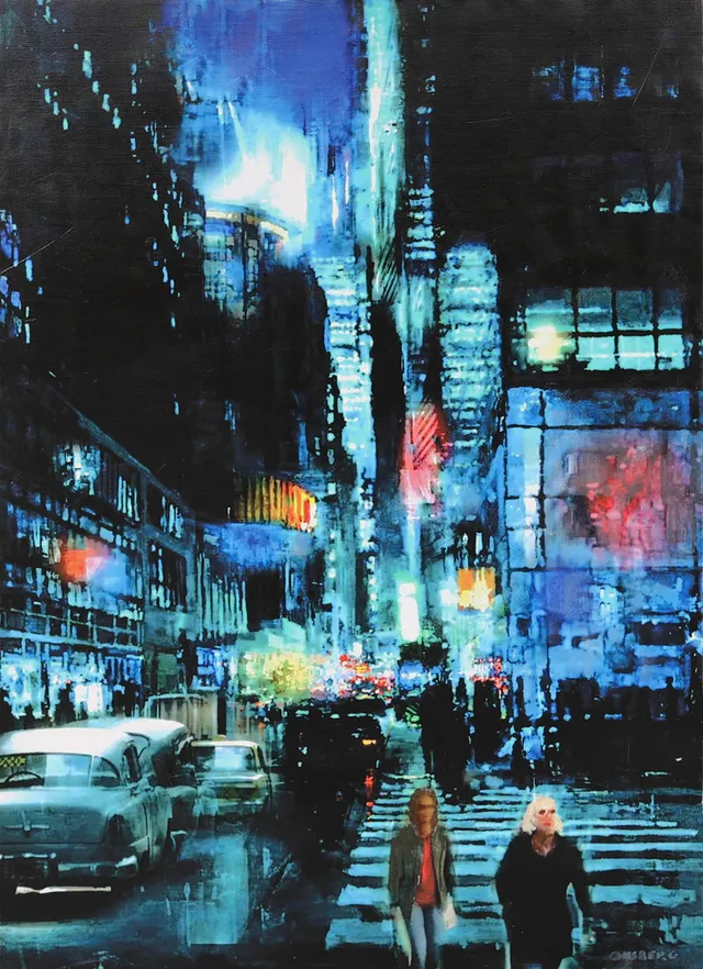 ULF ONSBERG (1932-2020). "New York by night", olja på duk, signerad Onsberg.