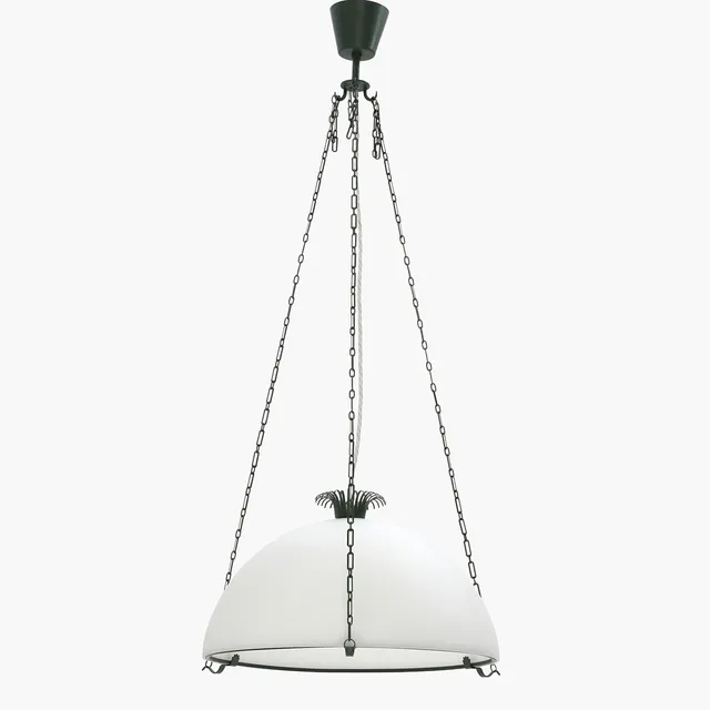 GUNNAR ASPLUND. Taklampa, "Asplund pendel", Ateljé Lyktan, Åhus, etikettmärkt, opak skärm i glas, grönpatinerad stomme och detaljer i metall.