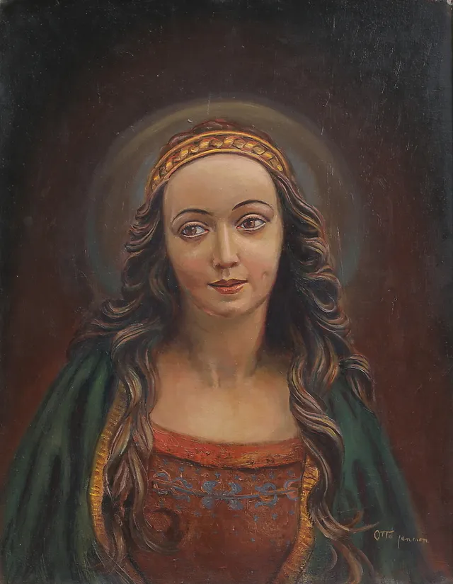 OTTO JANSSON. Madonna. Olja på pannå, signerad.
