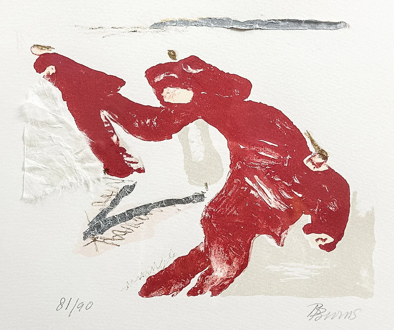 BIRGIT BROMS. LITOGRAFI & COLLAGE, "Skridskoåkare", signerad, numrerad. — Engravings & Prints — Auktionshuset STO Bohuslän