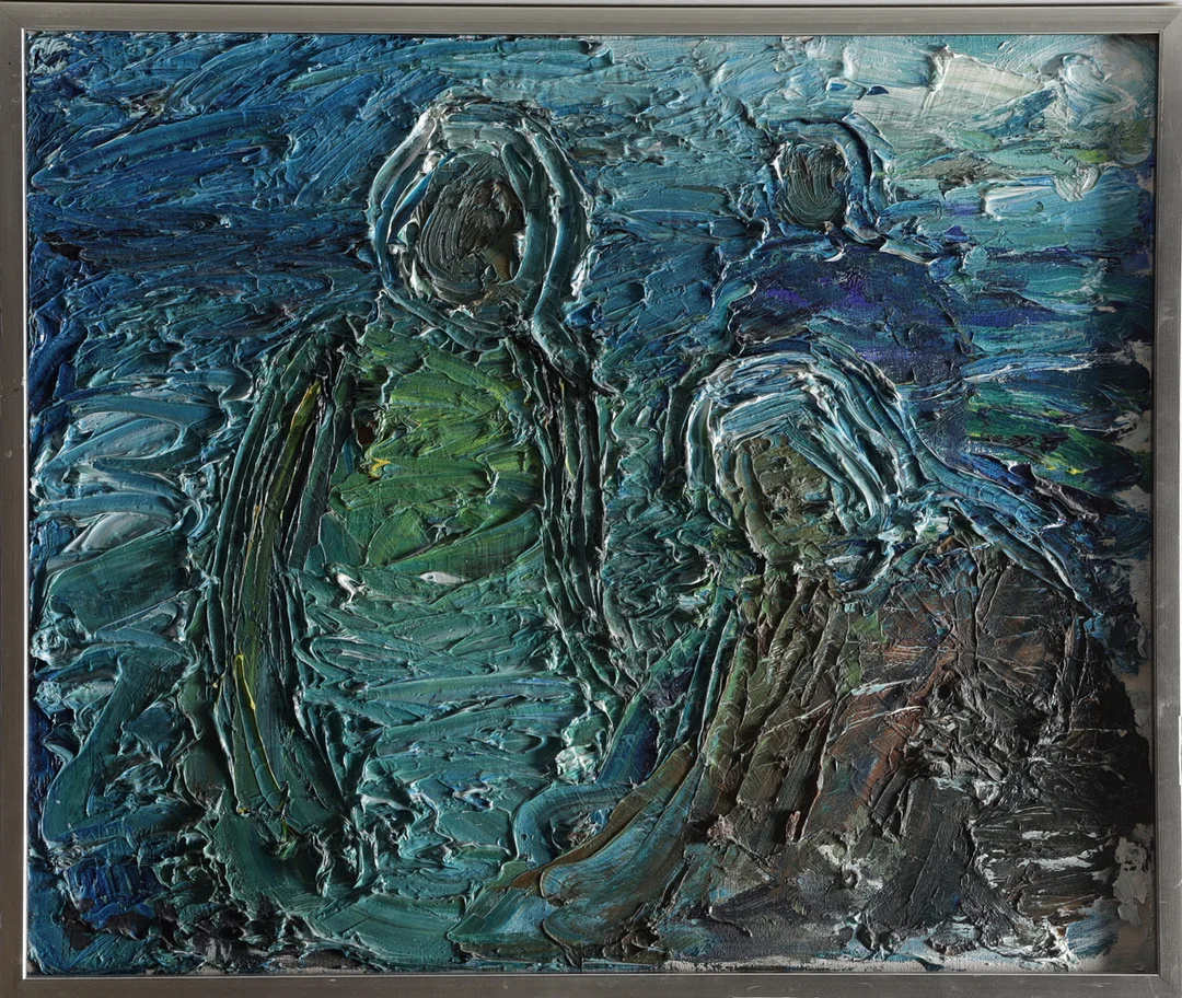 EINAR EMLAND. "Fiskarekvinnor", olja på duk, signerad. — Paintings — Gomér & Andersson Nyköping