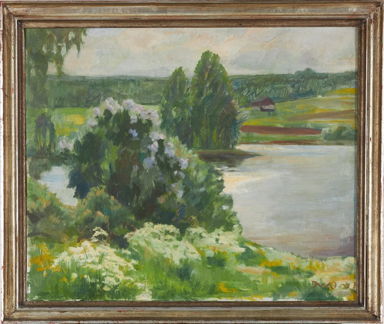DONALD WILLIAM OLSSON (1889-1961). Insjömotiv, olja på duk, monogramsignerad och daterad D.W.O -37. — Paintings — Stockholms Auktionsverk Magasin 5