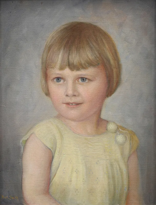 AXEL SMITH. Flickporträtt, olja på duk, signerad.